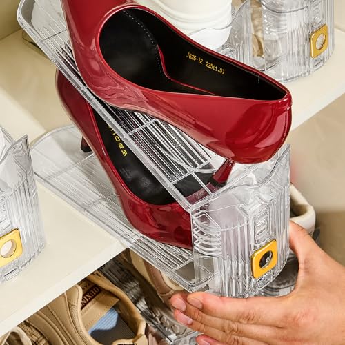 Shoe Slots Organizer for Closet, 36 Pack Shoe Stacker Organizer, Shoe Storage Space Savers 50%, 3 Levels Adjustable Shoe Racks for Closet Organization - color: Gold, size: 36 Pack