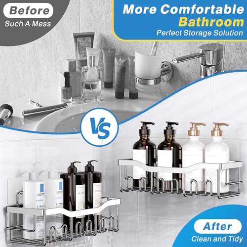 EUDELE 5-Pack Rustproof Stainless Steel Shower Caddy – No Drill Adhesive Bathroom Organizer with Large Capacity, Spacious Shower Shelves for Inside Shower, Kitchen & Home Decor Storage-XL Size - color: Silver