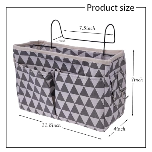 Bedside Caddy Organizer Hanging Storage Basket with Large Pockets & Hooks, Heavy-Duty Canvas Bedside Organizer for Bunk Beds, Dorm Rooms, Hospital Beds & Small Spaces (Gray Triangle Pattern) - color: Gray Triangle Pattern