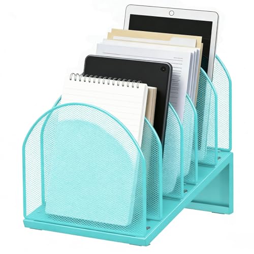 gianotter Desktop File Organizer, Desk Organizer with 5 Compartments, Paper Organizer for Desk, Workspace Organizers for Office Supplies (Blue, Inclined Style) - color: Blue, size: Inclined Style