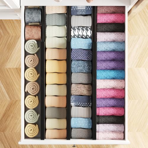 SpaceAid Bamboo Dresser Drawer Dividers 6 Pack, 4.65“ High Adjustable 17“-22” Drawer Organizers, Expandable Organization for Clothing, Clothes, Dressers, Black - color: BLACK, size: 4.65''H, 17''-22''L