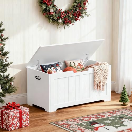 JungleA 39.4" Storage Chest Trunk,Large Wooden Storage Box Organizer Shoe Blanket Bench with 2 Safety Hinges,Supports 288 lb,Easy Assembly,for Entryway,Bedroom,Living Room,White - color: White, size: 39.4"