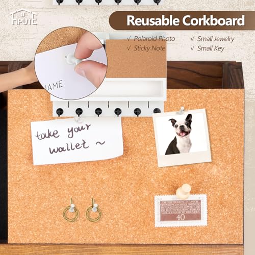 Key Holder for Wall Mount with Mail Organizer, Farmhouse Key Holder for Wall with Shelf, Chalkboard&Corkboard, Entryway Organizer 11 Metal Hooks, Decorative Natural Pine Wood, 14.6*11.1*3.3”, B-Brown - color: Brown-b