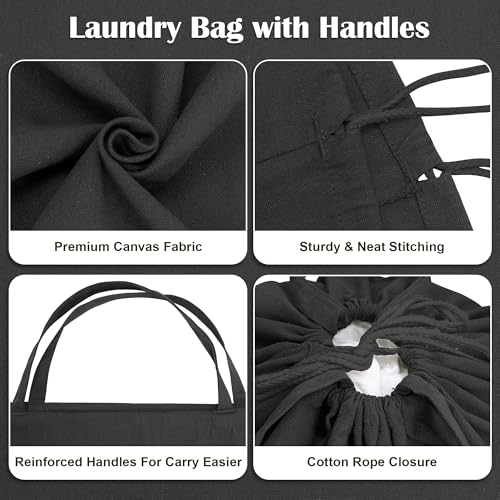 Canvas Laundry Bag 40"W x 35"H, Thick Canvas Laundry Bag with Handles & Drawstring, Extra Large Heavy Duty Washable Storage Sack (XXL, Black) - color: Black, size: XXL 40"Wx35"H┃1 Pack
