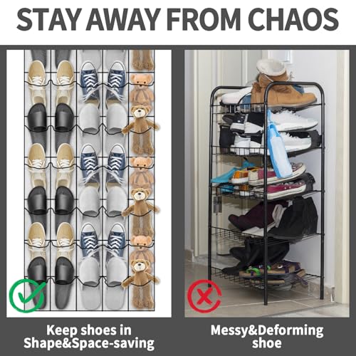 2 Pcs 80 Large over the Door Shoe Organizer Hanging Shoe Rack for Closet Holder Pure White Mesh Pockets Behind Door Hanger Nonslip, Each with 40 Pockets