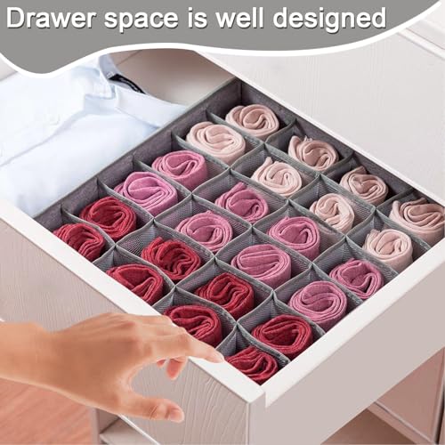 1 Pcs Drawer Organizer Storage Box for Underwear Socks Closet Divider for Wardrobe Dresser Vanity Space Saving Use(24-Grid Grey) - color: Grey-7, size: 12.6X12.6X3.4inch