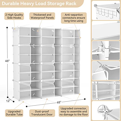 Portable Shoe Rack Organizer with Door, 48 Pairs Shoe Storage Cabinet Easy Assembly, Plastic Adjustable Shoes Organizer Stackable Detachable Free Standing Shoes Rack White - color: White, size: 48" Wide-48 Pairs