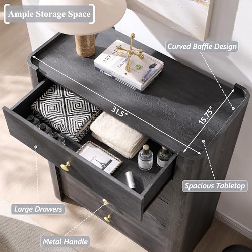 IFGET Modern 5 Drawer Dresser for Bedroom, Wooden Chest of Drawers with Curved Profile Design, 39.6" Tall Wood Dresser with Golden Metal Handle for Bedroom, Living Room, Hallway, Dark Grey - color: Dark Grey