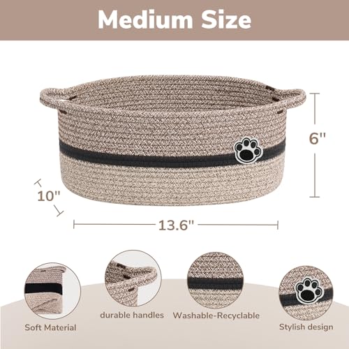 Dog Toy Basket, Baby Boy Shower Gifts Basket for Nursery Bedroom, Dog Storage Bins with Handles, Woven Rope Baskets for Pet Cat Organizer, 13.6"x 10" x 6" - color: Brown Mix, size: 13.6"L x 10"W x 6"H