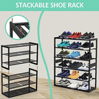 Jripae Bamboo Shoe Rack for Entryway, Stackable 3 Tier Shoe Organizer Shelf Storage 9-12 Pairs Shoes Stand Cubby for Closet Door Hallway Bedroom Garage Black, Thanksgiving - size: 3-tier-short/27.5*10.5*17in