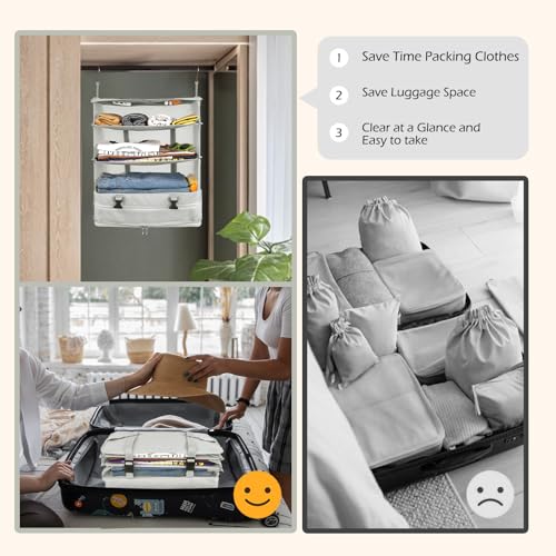Surblue Hanging Closet Storage Bag Collapsible 3-Shelf Washable Oxford Fabric with 2 Hooks (XL 17.71 * 11.81 * 20in, Light Gray) - color: Light Gray, size: XL 17.71*11.81*20in