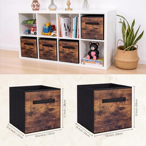 13 Inch Fabric Storage Cubes, 6 Pack Foldable Storage Bins with Handle, Fabric Cube Box for Shelves, Closet, Bedroom, Living Room, Organizer, Rustic Brown and Ink Black - color: 6 Pack Brown Black, size: 13 Inch