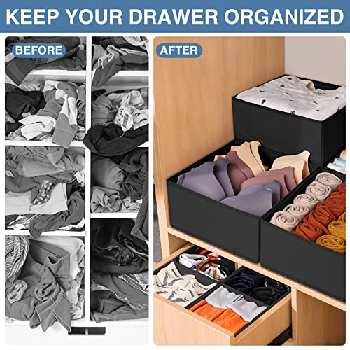 Criusia Drawer Organizer Clothes 12 Pack - Odorless Closet Organizers and Storage for Sock Underwear Bra - Dresser Organizador for Bedroom Organization -Nursery Drawer Divider Trays for Baby Clothes - color: Black, size: 12 Pack