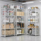 DEANIC 70.7" Tall Extra Large 5-Tier Folding Storage Shelf with Wheels, No Assembly Collapsible Metal Rack with Leveling Feet for Garage, Pantry, Basement, Vendor Display, Kitchen(White,1 Pack) - color: White
