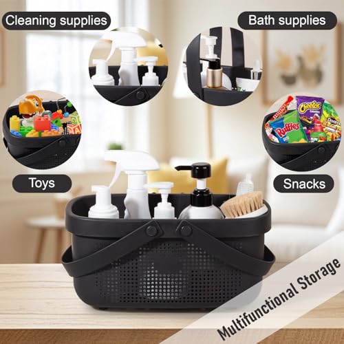 JiatuA Plastic Storage Basket with Handle Portable Shower Caddy Tote Organizer Basket Bin for Bathroom Kitchen Dorm Room Bedroom, Black - color: Black, size: Large