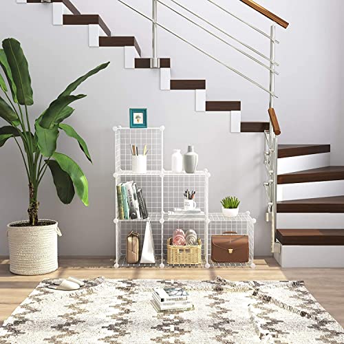 C&AHOME Wire Cube Storage, 6 - Cube Organizer Metal C Grids, Modular Shelves Units, Storage Bins Shelving, Closet Organizer, Ideal for Home, Office, Living Room, 36.6”L x 12.4”W x 36.6”H White - color: White, size: 6 Cube
