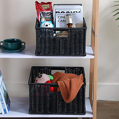 HOONEX Wicker Storage Baskets for Organizing, Decorative Woven Baskets for Storage with Carrying Handles, Set of 2, Black - color: Black, size: 13 x 13 x 7.5 inches