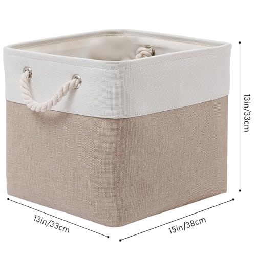 13×15×13 Inch Storage Cubes,6 Pack Cube Storage Bins for Shelves,Fabric Collapsible Storage Bins with Handles, Foldable Storage Basket for Organizing Clothes,Books (White&Beige,13"x15"x13") - color: White&Beige, size: Cube - 13"x15"x13"