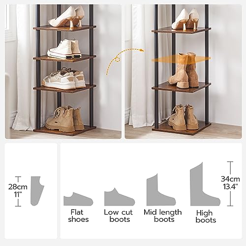 HOOBRO Vertical Shoe Rack, 8-Tier Narrow Shoe Shelf, Shoe Storage Organizer for Small Space, 11" L x 11" W x 53" H, Closet, Entryway, Hallway, Bedroom, Rustic Brown and Black BF22XJ01 - color: Rustic Brown + Black, size: 11"L x 11"W x 53"H