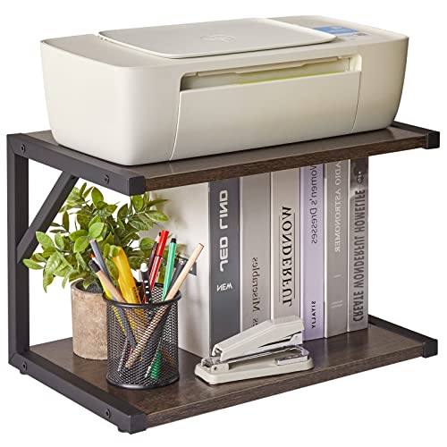 IBUYKE 2-Tier Desktop Printer Stand Holder, Multi-Purpose Desk Organizer Storage Shelf, Book Shelf Printer Shelf for Fax Machine, Scanner, Files, Books, Dark Grey UTLJ004G - color: Dark Grey, size: no wheel