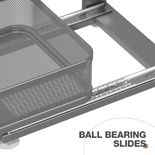 2 Pack 15.5IN-Depth Under Sink Organizer With Next-Gen Ball-Bearing Slides,2-Tier Precision Mesh Pull Out Cabinet Storage for Bathroom&Kitchen,Height Adjustable Drawers Shelf,Anti-rust-Grey - color: Gun Gray, size: 2 Pack-15.5"Dx12.4"-16.5"H