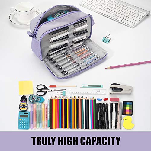 Sooez High Capacity Pencil Case, Big Pencil Bag Pouch Box Organizer Pen Case, Portable Journaling Supplies with Easy Grip Handle & Loop, Asthetic Supply for Girls Adults, Purple - color: Purple