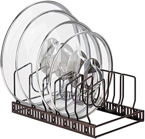 Toplife Pot Lids Organizer Rack for Cabinet and Countertop, 7+ Pan Lids and Bakeware Organizer Rack Holder with 7 Adjustable Compartments - Brown - color: Brown, size: Lid Organizer
