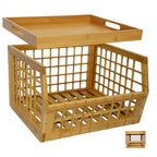 Bamboo Storage Bin - Multipurpose, Stackable Open Front Storage Bin with Bamboo Serving Tray Lid for Kitchen & Pantry - Stylish Lattice Design