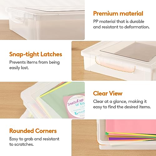 Lifewit 4 Pack Paper Organizer Storage, 32 x 23 cm/12x9 Multi-Purpose Plastic File Box with Latching Lids, Containers for A4, 8.5" x 11" Letter, Scrapbook, Document, Magazine, Art Supplies, Clear
