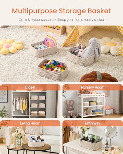 KALLAX Small Woven Basket, 12 x 8 x 4.5 Inches, Storage Basket for Organizing, Cute Small Rope Shelf Closet Cube Storage Bins Baskets for Shelves, Dog Toy Gift Baskets Empty, 3 Pack Brown - color: Brown, size: 12"L x 8"W x 4.5"H