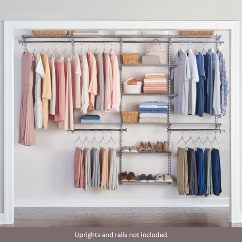 Rubbermaid Configurations Closet Shelves & Hanging Kit (2) 26" Shelves Titanium Custom Pantry Organizer and Storage/Clothes Rack for Home/Laundry/Bathroom/Mudroom/Pantry/Linen Closet
