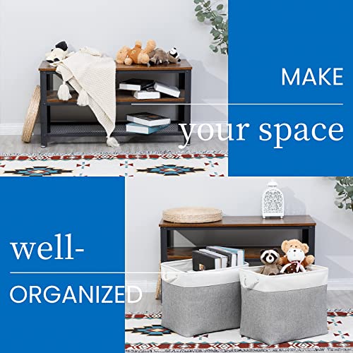 Bidtakay Large Storage Bins for Clothes Fabric Deep Baskets for Organizing Set of 2 Grey Fabric Pantry Storage Bins for Hallway Living Room Blankets 17x12x15 in Extra Large Shelf Tote Baskets - color: White&Grey, size: 2 Pack-XL-17x12x15 In