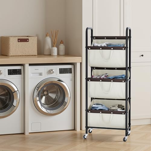 GRANNY SAYS 3 Tier Laundry Sorter, Laundry Basket with Wheels, Laundry Room Organization and Storage, 3 Section Rolling Laundry Cart for Dorm, Bathroom, Bedroom, Closet, Beige - color: Beige