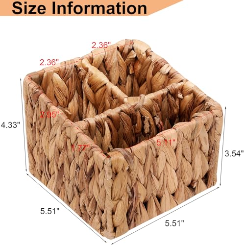 Wicker Remote Control Holder Hand Woven Water Hyacinth Storage Basket with 3 Compartments,Cosmetic Storage Box for Desk,Home Organization