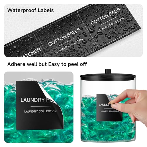 TIPGO Laundry Pods Container with 27 Labels, Glass Jars for Laundry Room Organization, Detergent Holder with Bamboo Lid, Cute Storage Jars, Black (Set of 1)
