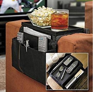 Sofa Armrest Organizer with Cup Holder Tray 6 Pockets TV Remote Control Organizer Sofa Couch Armchair Caddy Organizer Tidy Pocket Hanging Storage Bag Holder for Cellphone Magazine Drinks Snacks Black - color: Black