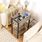 HOOBRO Side Table, Flip End Table with Charging Station and Shelves, USB Ports & Power Outlets, Narrow Nightstand for Small Spaces, Living Room, Stable and Sturdy, Greige and Black BG341BZ01 - color: Greige+black