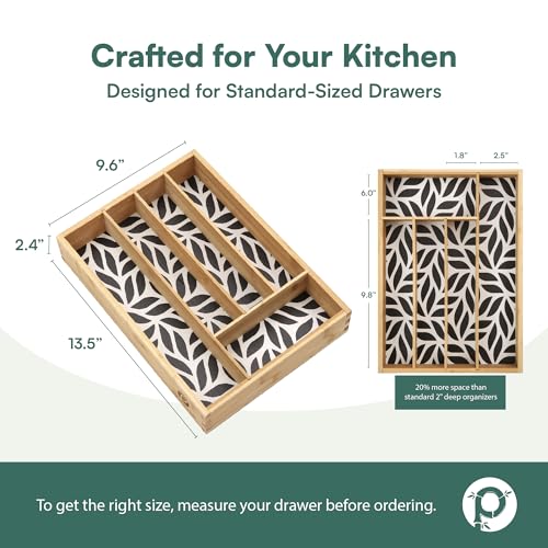 Pristine Bamboo Kitchen Drawer Organizer - Silverware & Utensil Organizer, 5-Slot, Geometric Print - color: Geometric Print, size: 5 Slot
