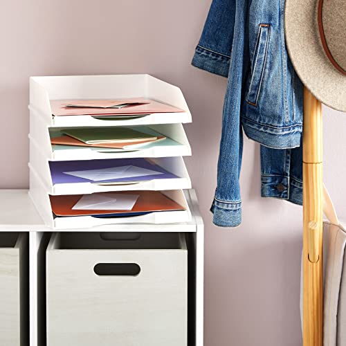 Stockroom Plus Rectangular Letter Trays - Paper Trays for Classroom - Desktop Paper Organizer & File Holder - Document Organizer for Desk Storage - Pack of 4, White, 10 x 13.5 x 2.5 in - color: White