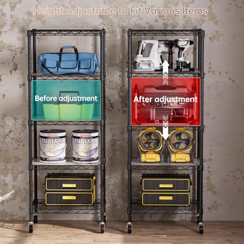SINGAYE 5 Small Wire Shelves Kitchen Pantry Close Home Organizers and Storage Bathroom Shelf Laundry Room Organization Adjustable Book Metal Garage Shelving Unit - color: Black, size: 5-Tier 11.8"D X 17.3"W X 57.2"H