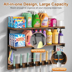 Housolution 2 Tier Broom Holder Wall Mount with Cleaning Supplies Organizer, 100 LBS High Load-Bearing Laundry Room Storage Shelves, Multifunctional Mop Hanger Rack with 7 Grippers & 8 Hooks - size: 2 Tiers