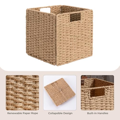 StorageWorks 11 inch Wicker Baskets, Handwoven Storage Cubes with Handles, Foldable Paper Rope Basket for Organizing, Natural, 2 Pack - color: Natural, size: 11"L x 11"W x 11"H