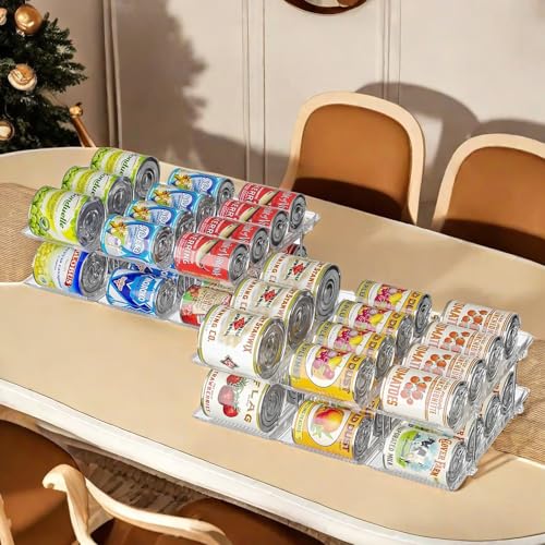 Jsyrjing Can Organizer for Pantry, Modular 2-Tier Can Dispenser with Flexible Combination Design, Clear Extra-Thick Durable 2-Pack Storage Rack for 48 Cans, Stackable for Cabinet, Fridge, Countertop - size: 3*2