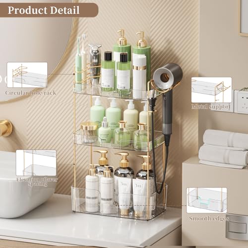 YCIA&DONE Luxury Bathroom Counter Organizer, Large Makeup Organizer Countertop, Shelf Organizer, Vanity Tray, Easily Assemble for Bathroom Organizers and Storage, Undersink, Cabinet, 3 Tiers Clear - color: Clear, size: 3 tiers