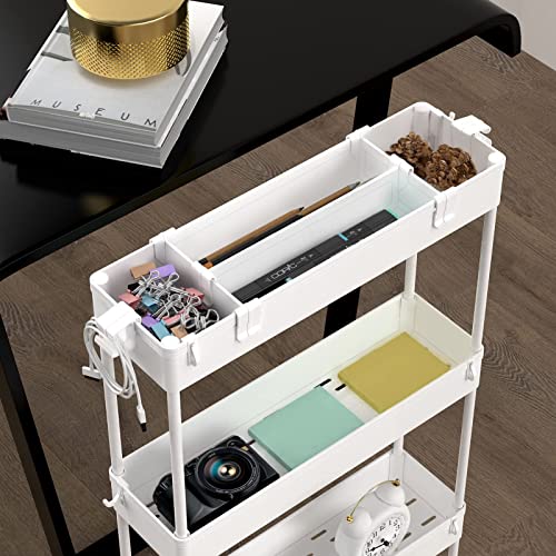 SPACELEAD Slim Storage Cart 4 Tier,Bathroom Organizer Rolling Utility, Mobile Shelving Unit Slide Out for Office, Kitchen, Laundry Room & Narrow Places,White - color: White