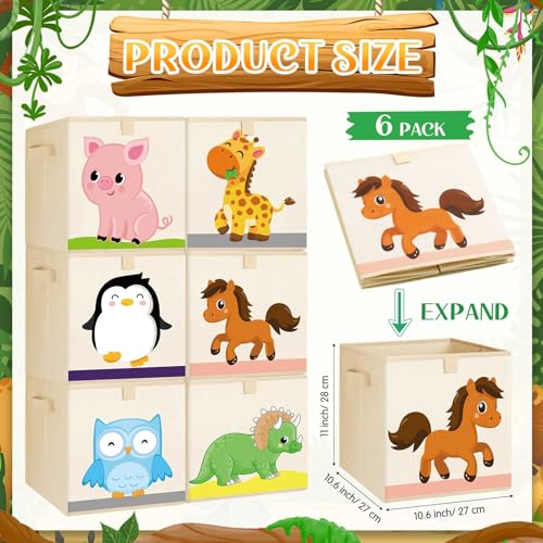 Kigley 6 Pcs Collapsible Cube Storage Bins Kids Foldable Storage Cube Organizer Fabric Toy Box Decorative Kids with Handles for Home Nursery Bedroom, 10.6 x 10.6 Inch(Cute Animal) - style: Cute Animal