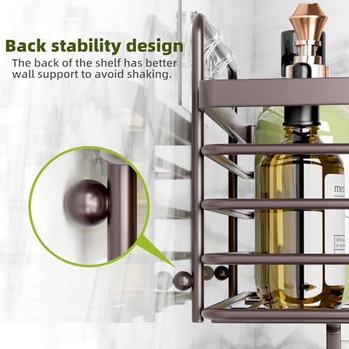 Yougai Shower Caddy, Shower Organizer with Soap Holder and Hooks, Rustproof Shower Shelves, No Drilling Bathroom Organizers and Storage, Wall-Mounted Kitchen & Home Decor (Brown) - color: Brown