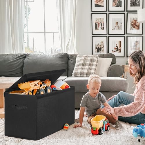 INDRESSME 25"x13"x16" Large Toy Storage, Foldable Storage Bins with Dividers, Toy Chests for Closet, Playroom, Bedroom, Toy Box for Kids, Boys Girls (Black) - color: Black, size: 25"x13"x16"