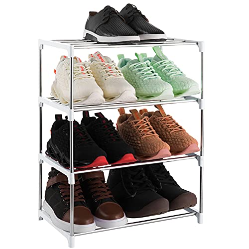 4-Tier Stackable Small Shoe Rack, Lightweight Shoe Shelf Storage Organizer for Entryway, Hallway and Closet(White) - color: White, size: 4-Tier