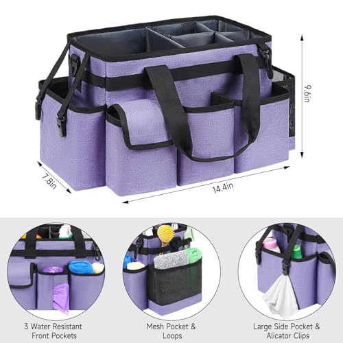 Cleaning Caddy,Cleaning Bag for Housekeepers,Cleaning Supplies Organizer with Handle,Purple - color: Purple, size: Medium